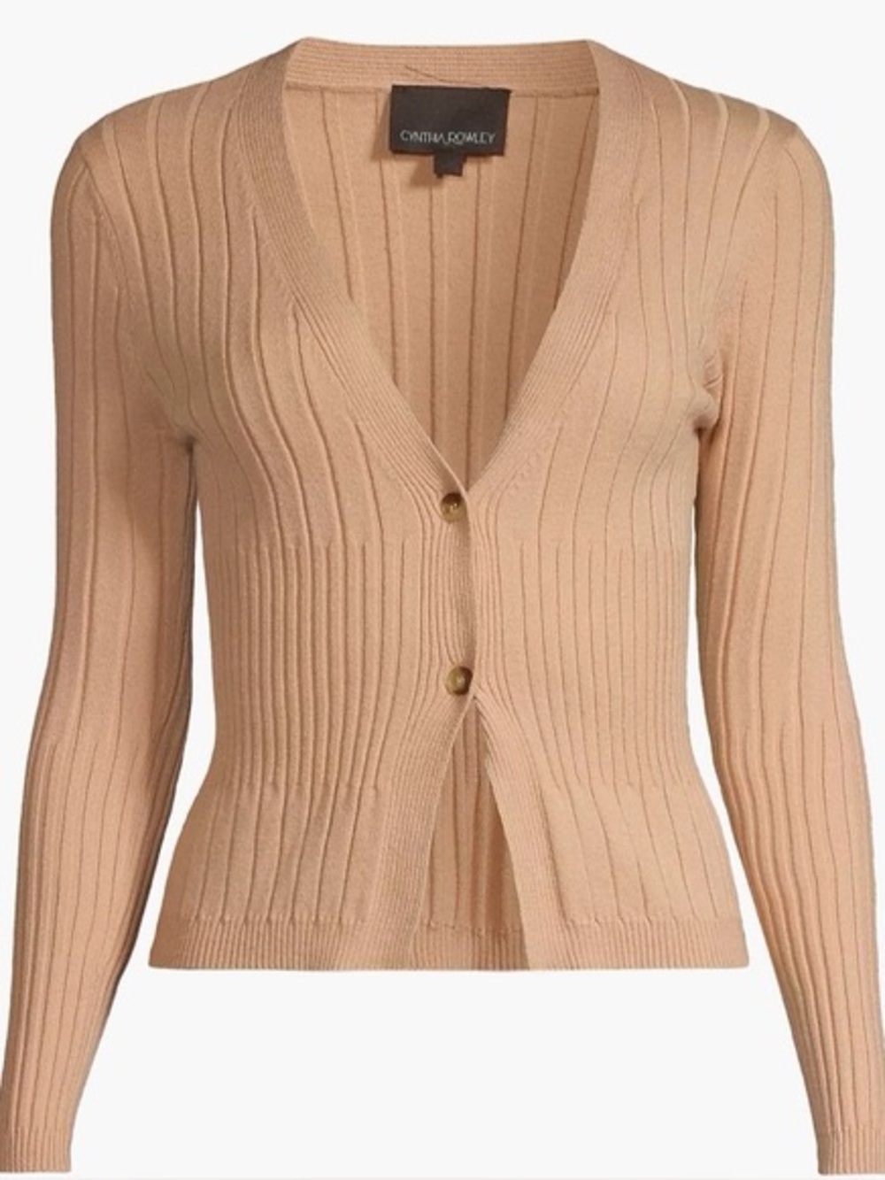 Cynthia Rowley Hailey Knit Ribbed V-Neck Button Cardigan - Tan / Camel